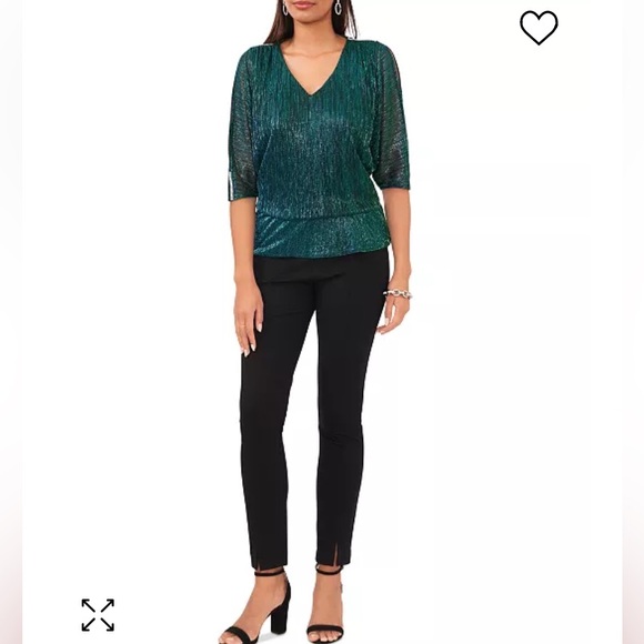 Chaus New York woman’s metallic blouse split sleeve, V-neck, banded hem blouse - Picture 11 of 16